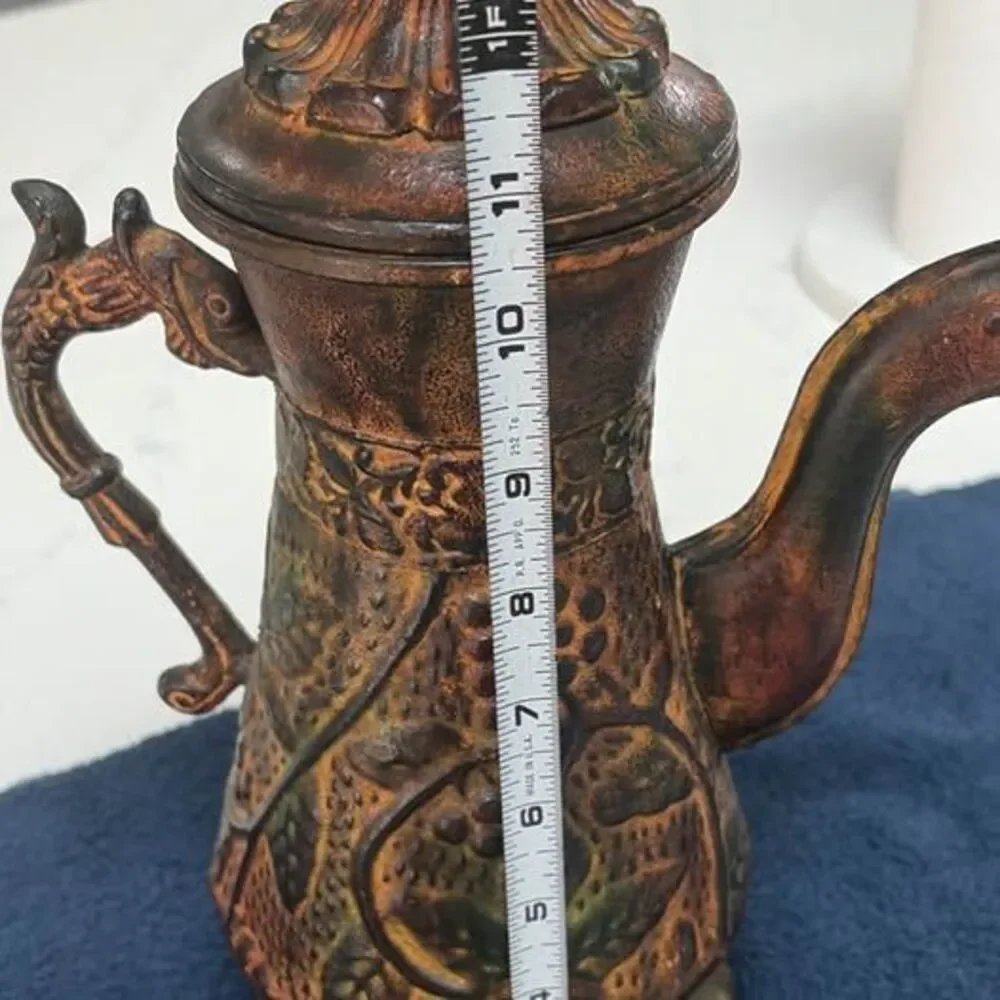 Vintage Cast Iron Decorative Teapot with Bird Spout and Fish Handle